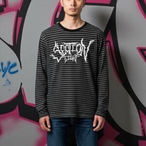 Section 8 Shirt Black Gray Stripe Eightball Long Sleeve Shirt Mens Size Large